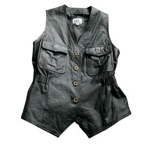 NEW NWOT Via Max BLACK Leather VEST JACKET Women’s sz M